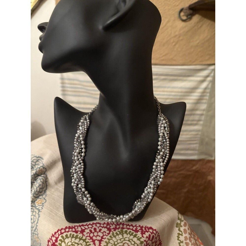 Roman RMN Graduated White Faux Pearl Blush Beaded Twisted Three Strand Necklace